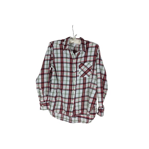 Time & Tru Shirt S Women's White Red Plaid Button Down Long Sleeve Classic - Picture 1 of 6